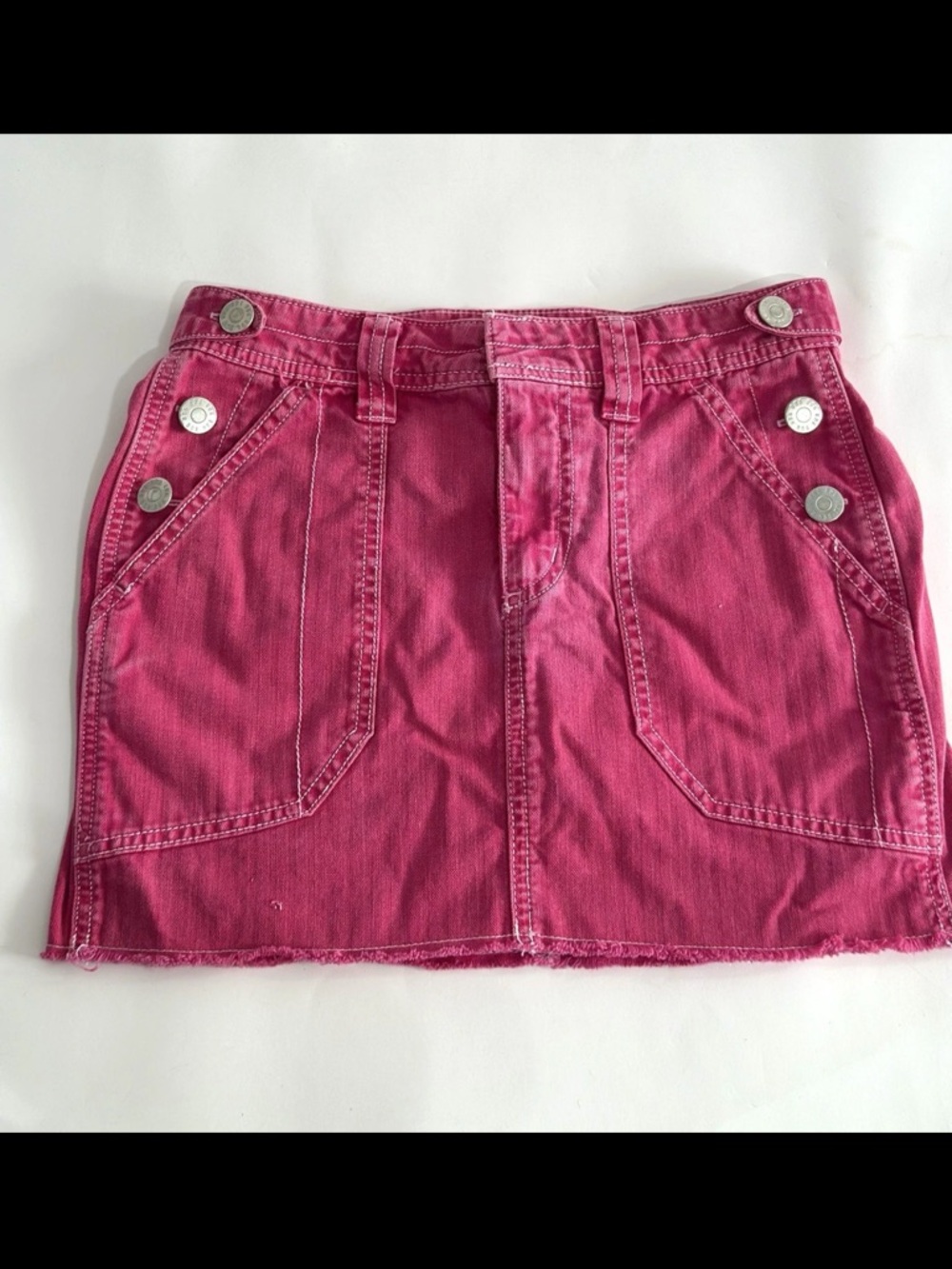 BDG Hot Pink Denim Mini Skirt with Silver Button Accents